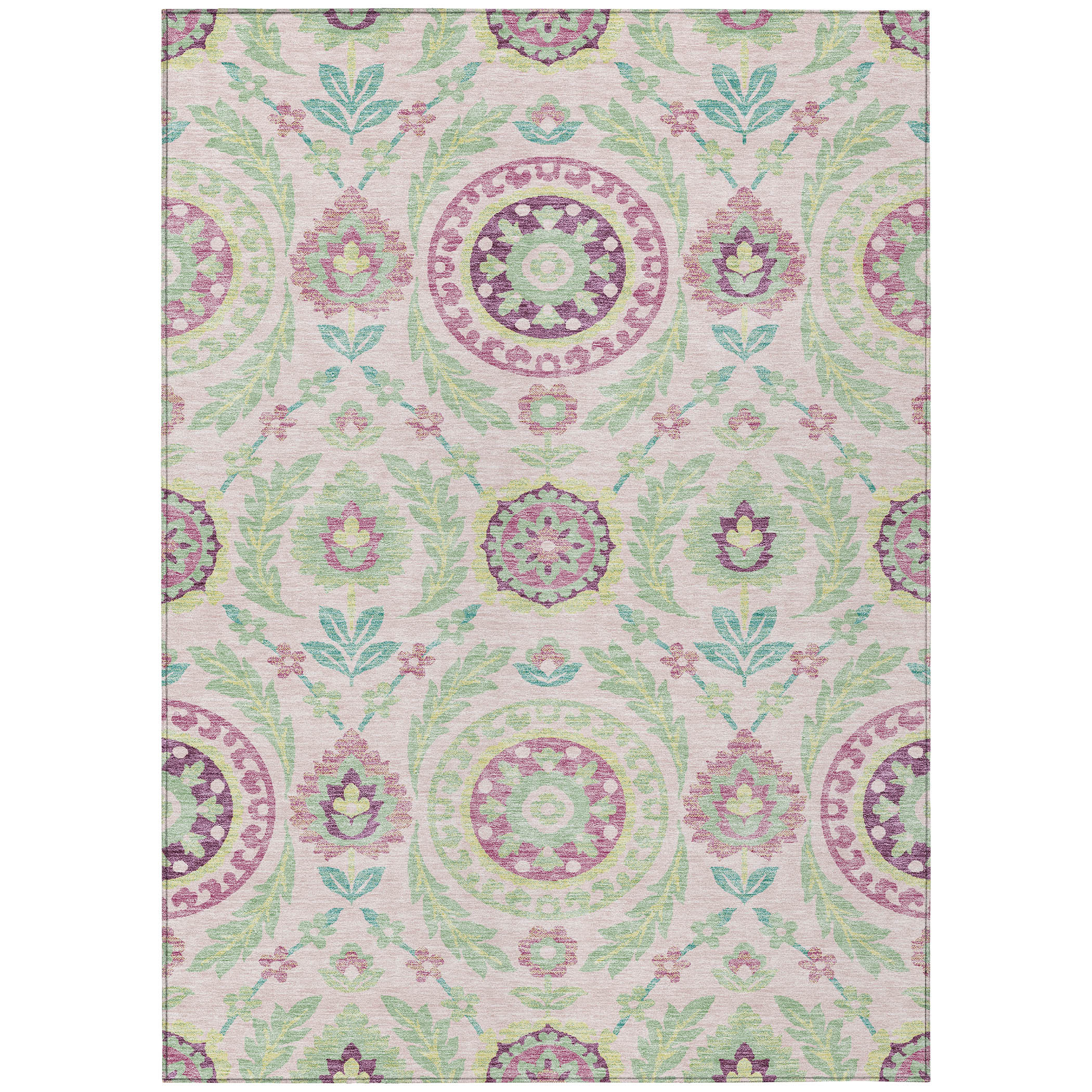 3' X 5' Pink Mauve And Mint Green Floral Washable Indoor Outdoor Area Rug - Image 6