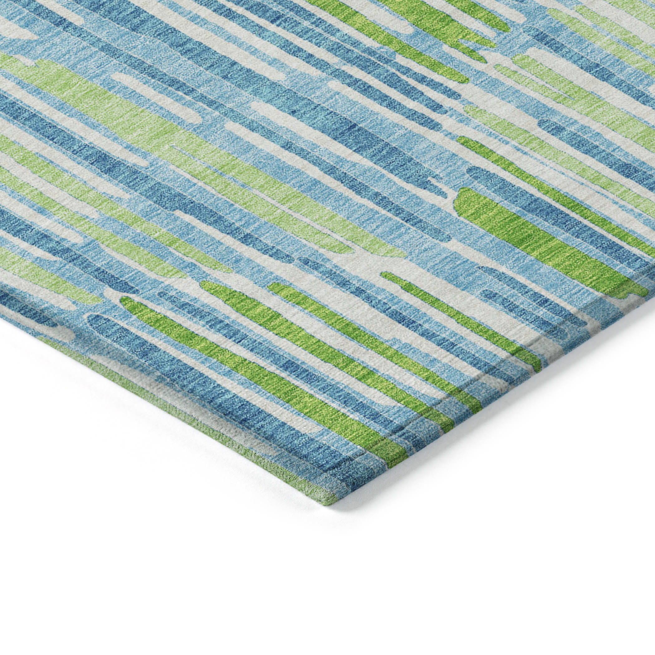 10' X 14' Aqua Teal Blue And Lime Green Abstract Washable Indoor Outdoor Area Rug - Image 3