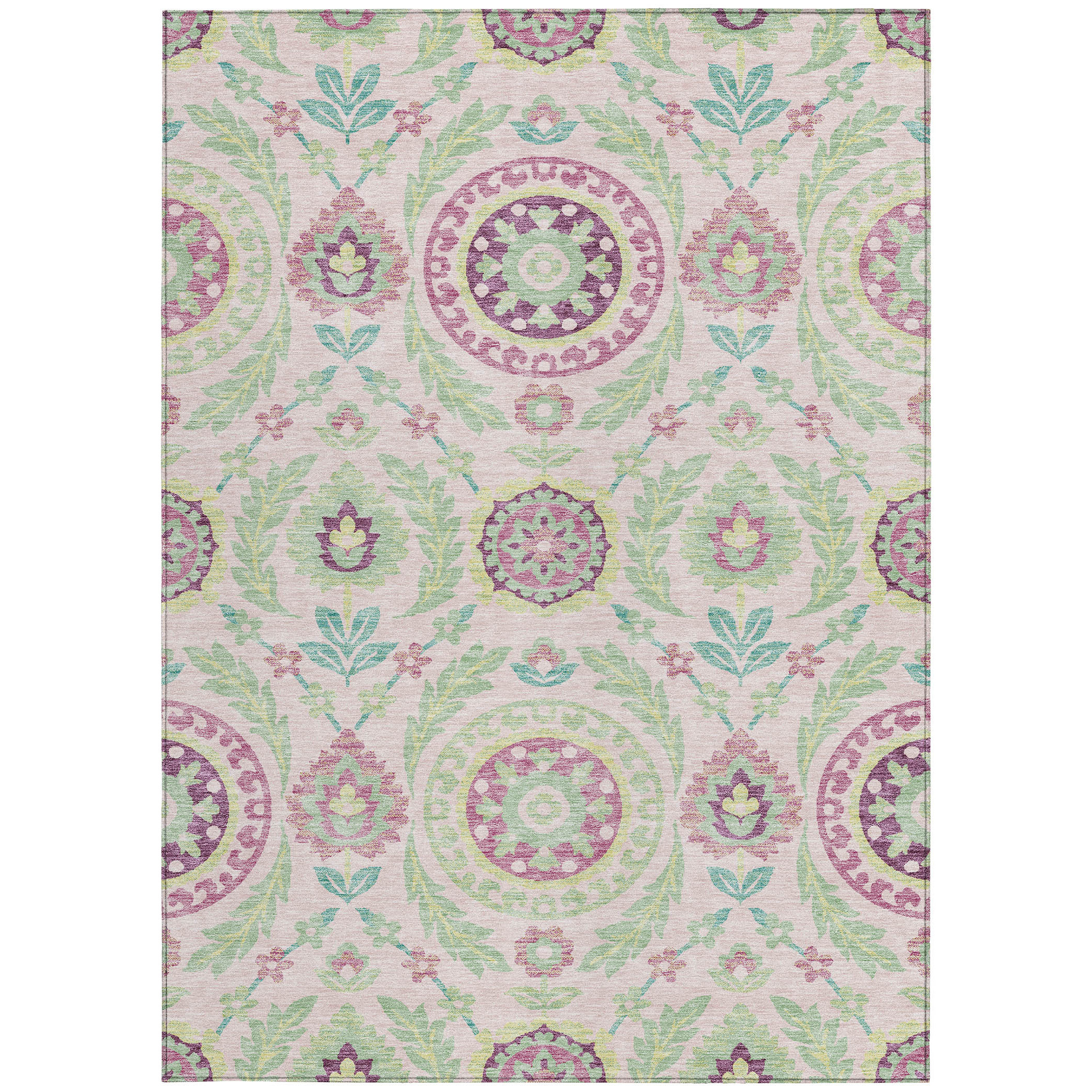 3' X 5' Pink Mauve And Mint Green Floral Washable Indoor Outdoor Area Rug - Image 8