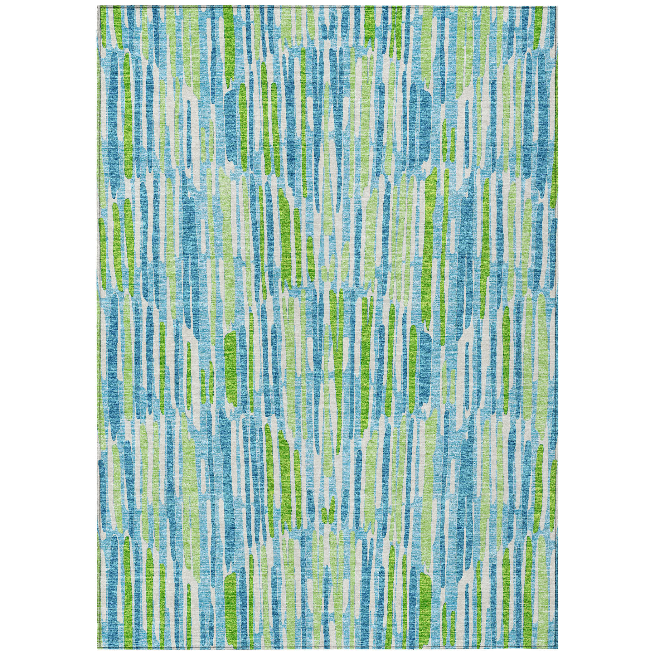 10' X 14' Aqua Teal Blue And Lime Green Abstract Washable Indoor Outdoor Area Rug - Image 5