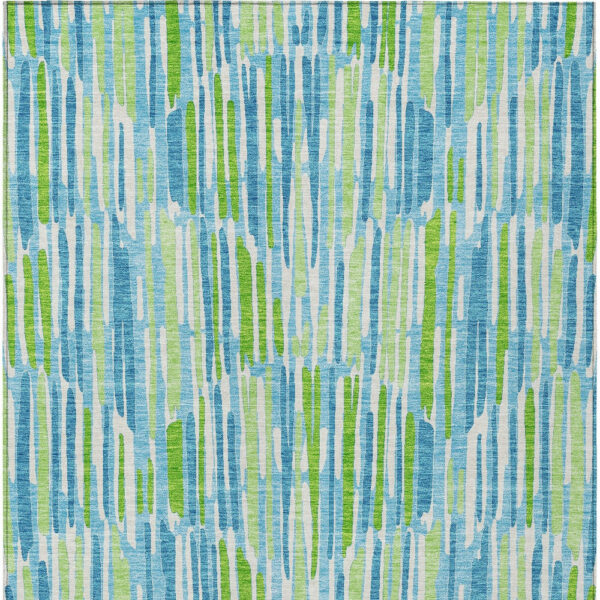 10' X 14' Aqua Teal Blue And Lime Green Abstract Washable Indoor Outdoor Area Rug