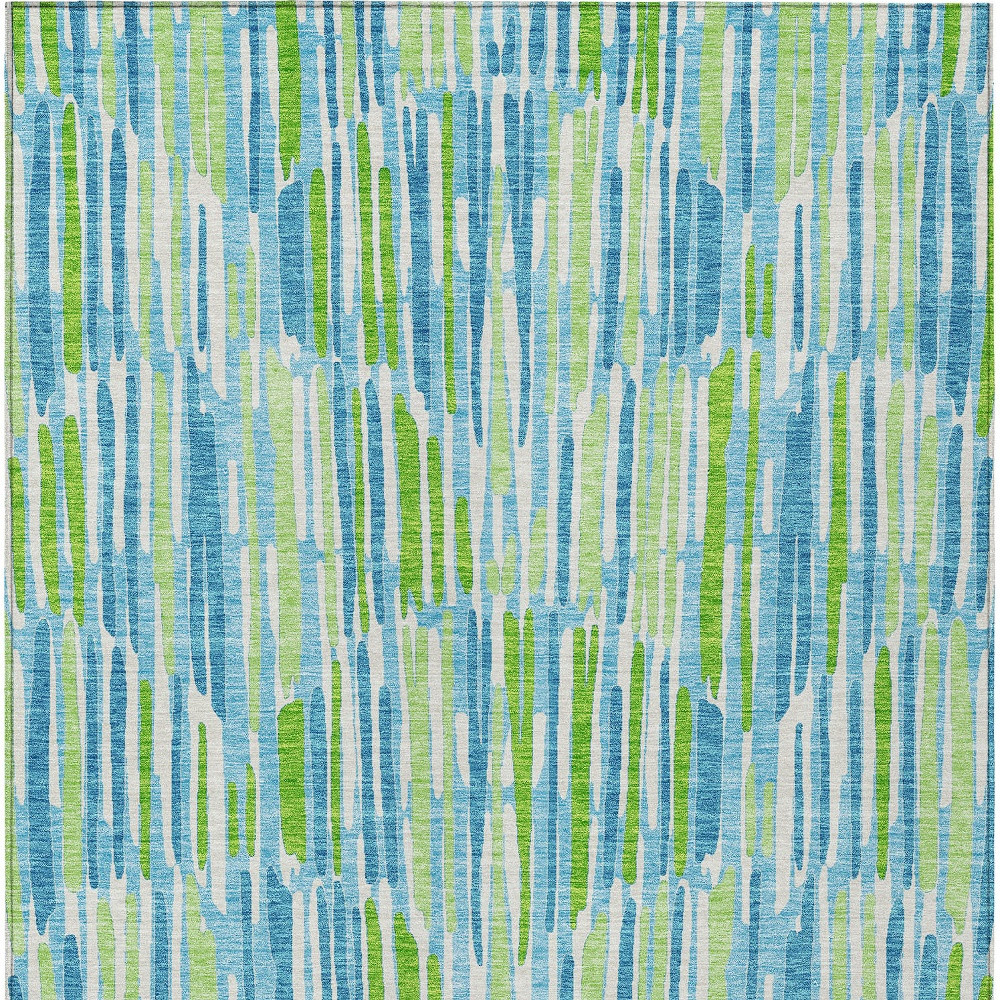 10' X 14' Aqua Teal Blue And Lime Green Abstract Washable Indoor Outdoor Area Rug - Image 6