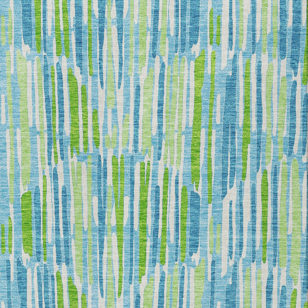 10' X 14' Aqua Teal Blue And Lime Green Abstract Washable Indoor Outdoor Area Rug - Image 8
