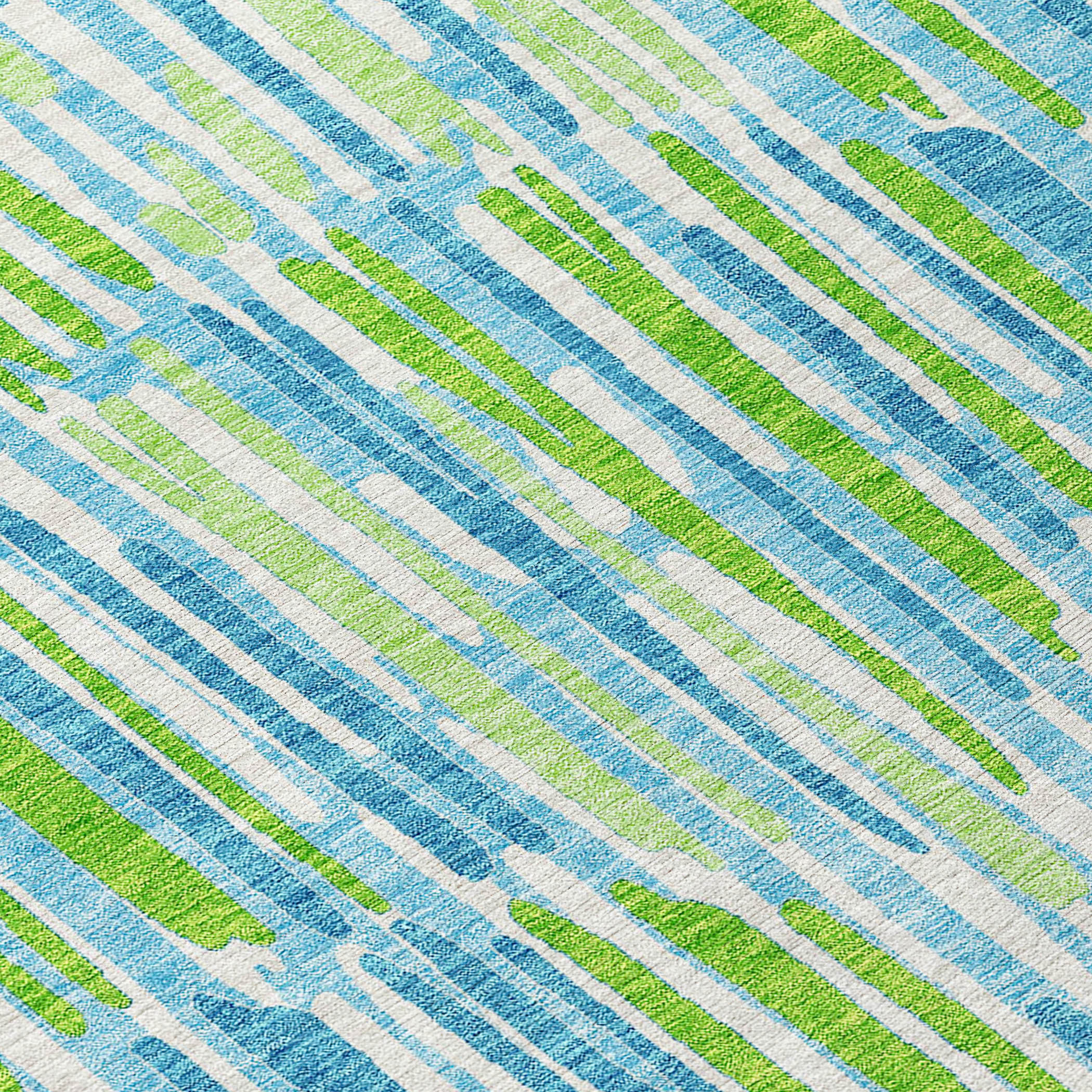 10' X 14' Aqua Teal Blue And Lime Green Abstract Washable Indoor Outdoor Area Rug - Image 9