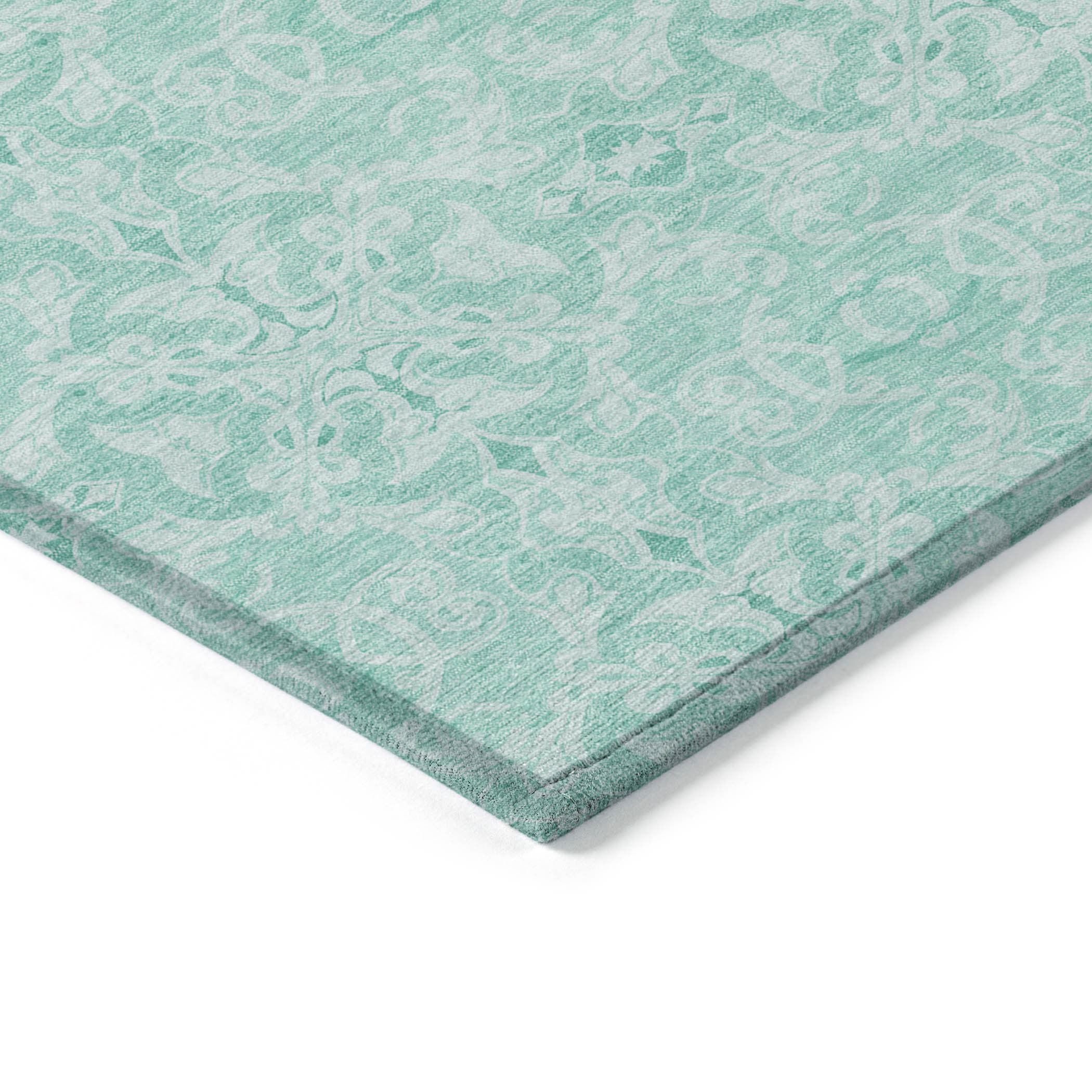 10' X 14' Turquoise And Teal Blue Medallion Washable Indoor Outdoor Area Rug - Image 4