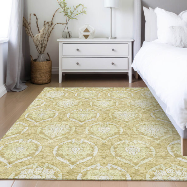 8' X 10' Gold Wheat And Ivory Medallion Washable Indoor Outdoor Area Rug