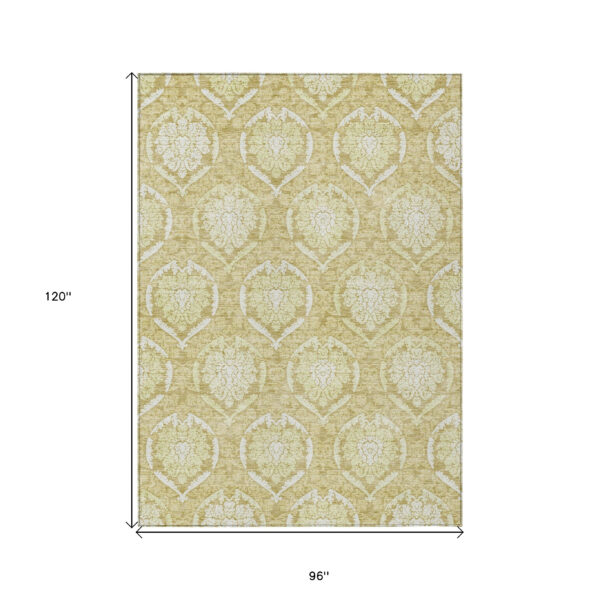 8' X 10' Gold Wheat And Ivory Medallion Washable Indoor Outdoor Area Rug