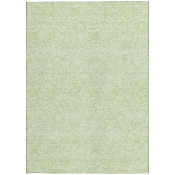 3' X 5' Artichoke Green And Mint Green Floral Washable Indoor Outdoor Area Rug