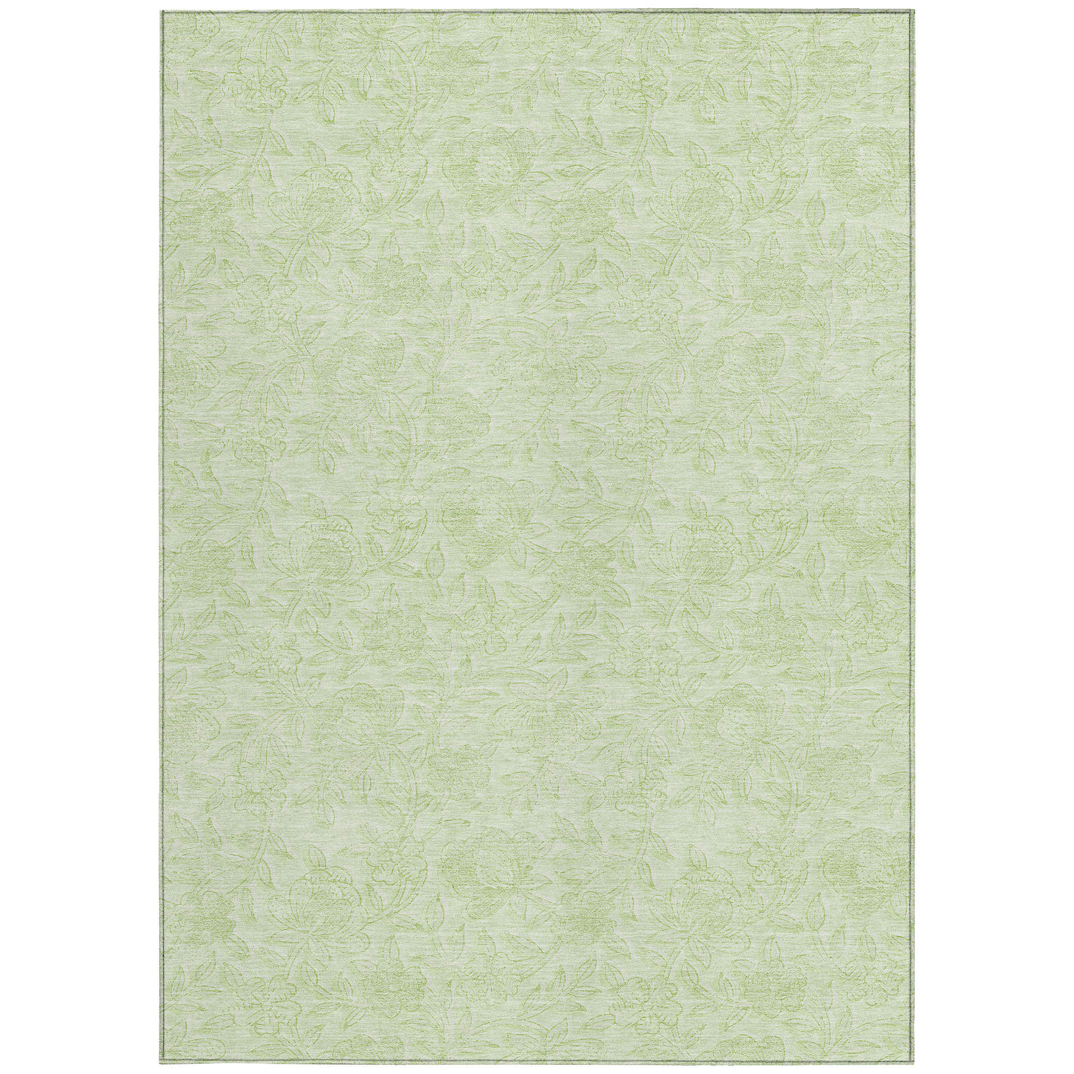 3' X 5' Artichoke Green And Mint Green Floral Washable Indoor Outdoor Area Rug - Image 2
