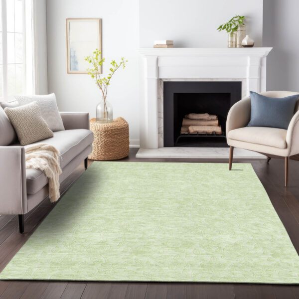 3' X 5' Artichoke Green And Mint Green Floral Washable Indoor Outdoor Area Rug