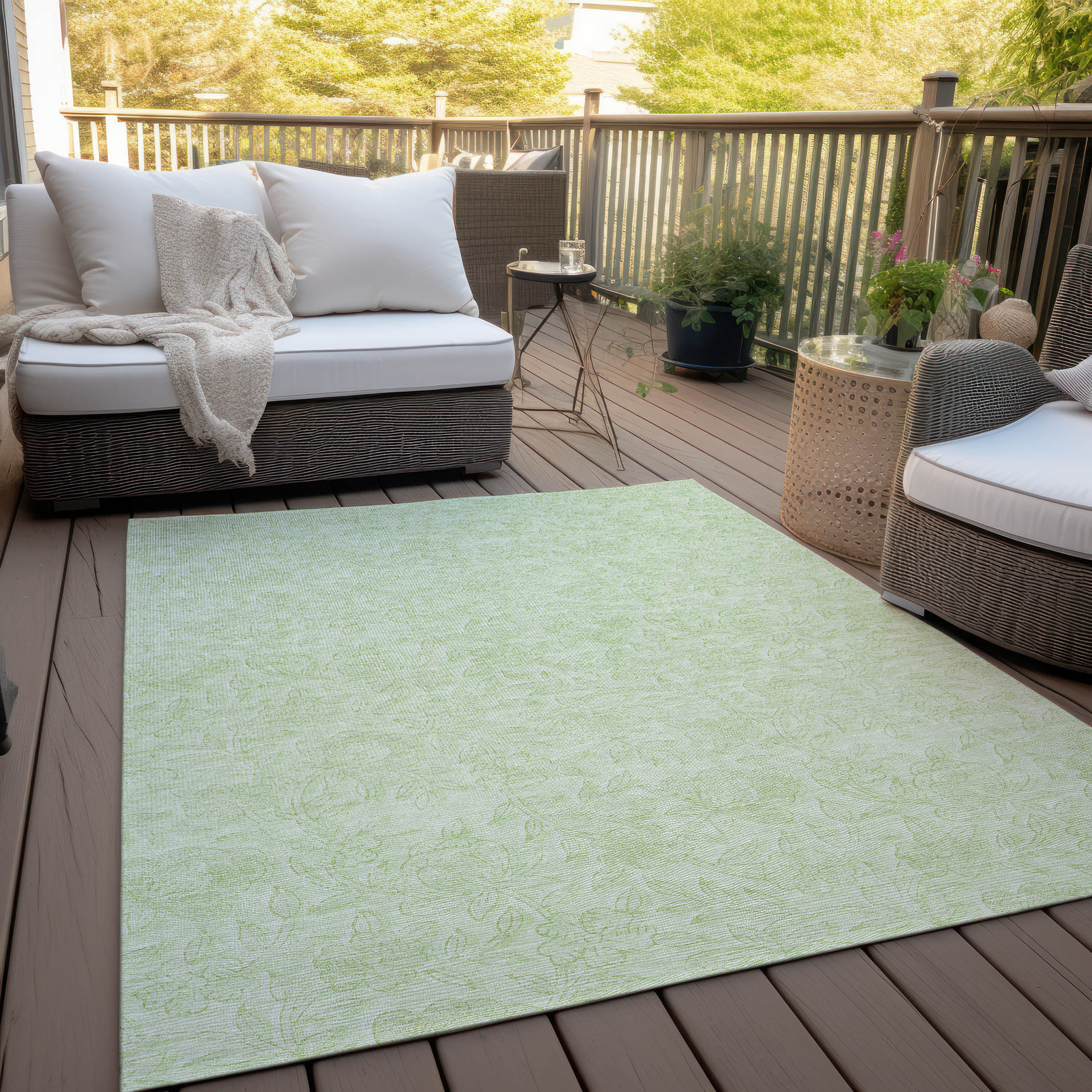 3' X 5' Artichoke Green And Mint Green Floral Washable Indoor Outdoor Area Rug - Image 5