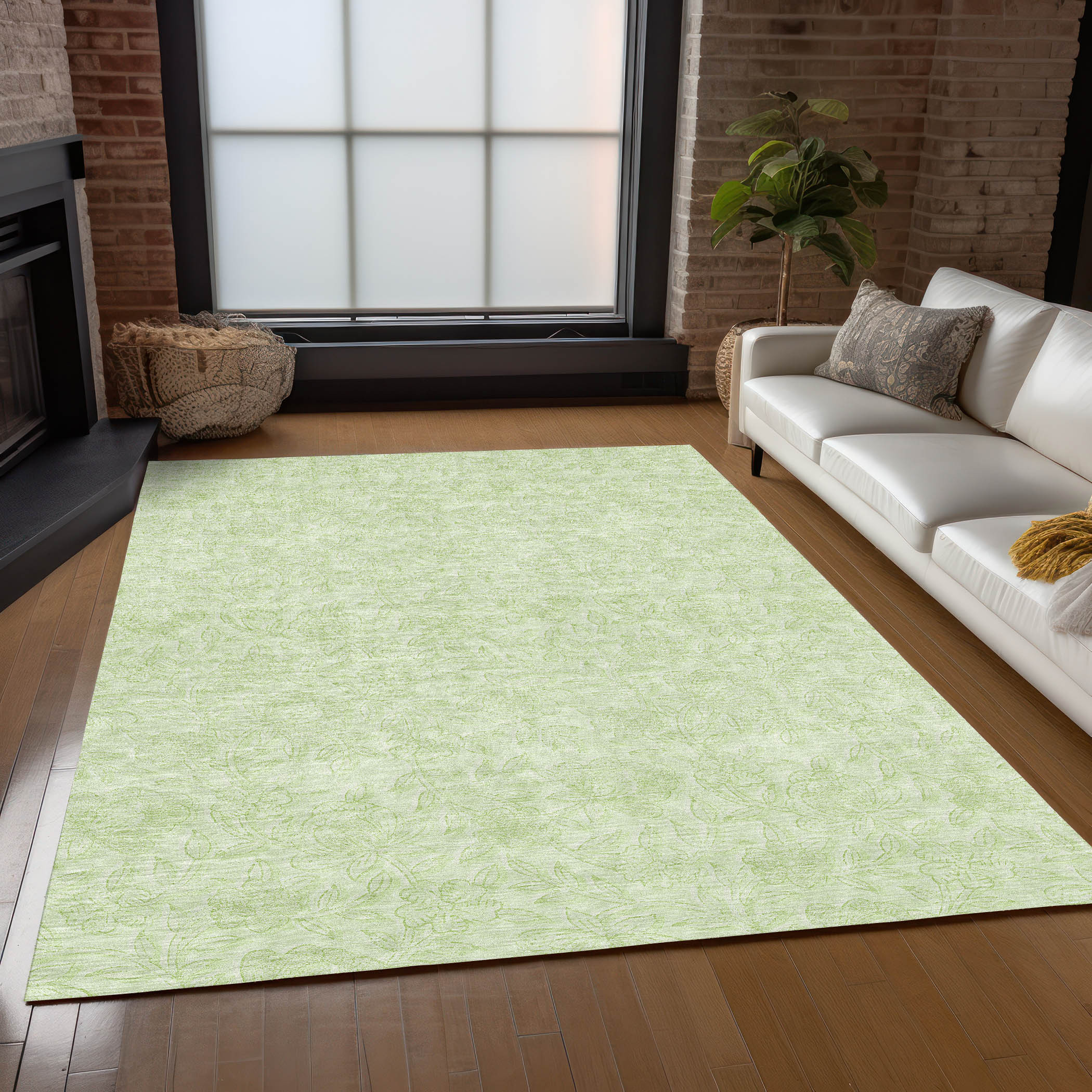3' X 5' Artichoke Green And Mint Green Floral Washable Indoor Outdoor Area Rug - Image 7