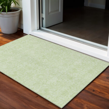 3' X 5' Artichoke Green And Mint Green Floral Washable Indoor Outdoor Area Rug