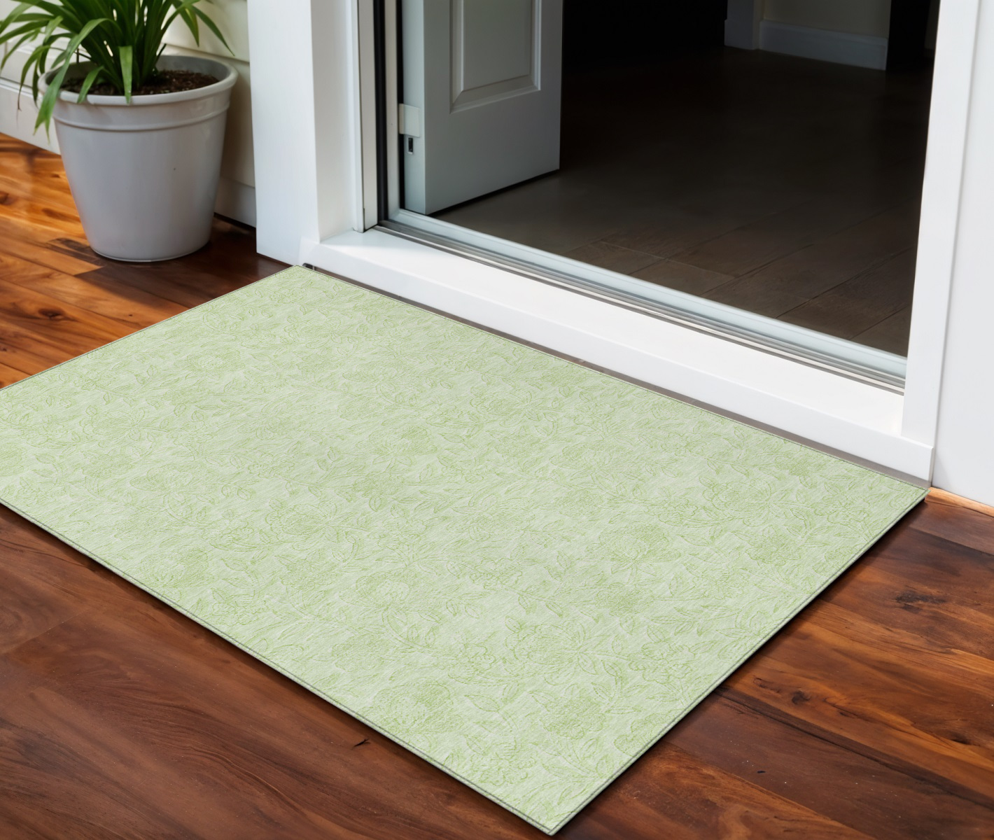 3' X 5' Artichoke Green And Mint Green Floral Washable Indoor Outdoor Area Rug - Image 8