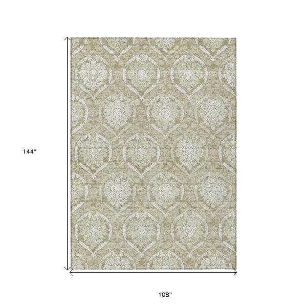 9' X 12' Tan And Beige Medallion Washable Indoor Outdoor Area Rug