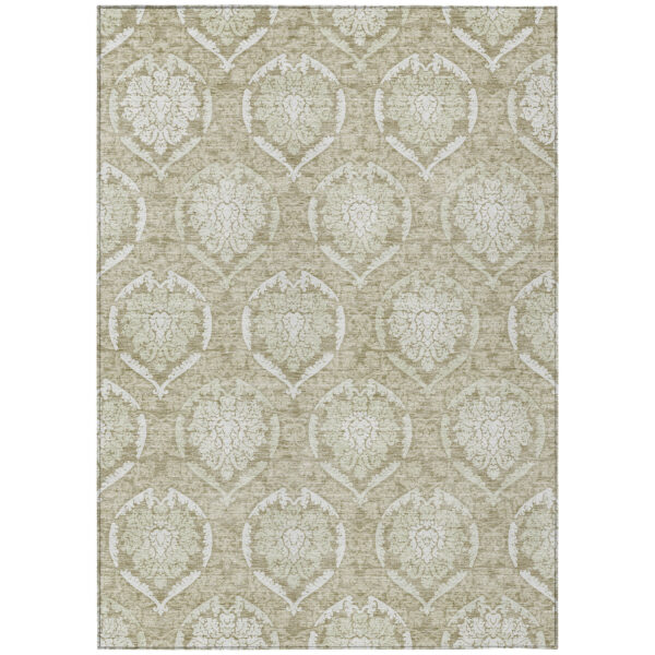 9' X 12' Tan And Beige Medallion Washable Indoor Outdoor Area Rug