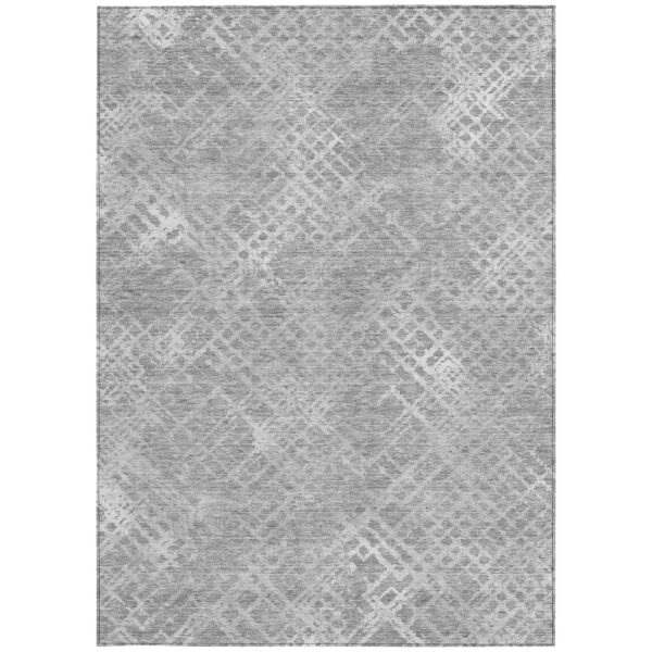 3' X 5' Gray And Silver Geometric Washable Indoor Outdoor Area Rug