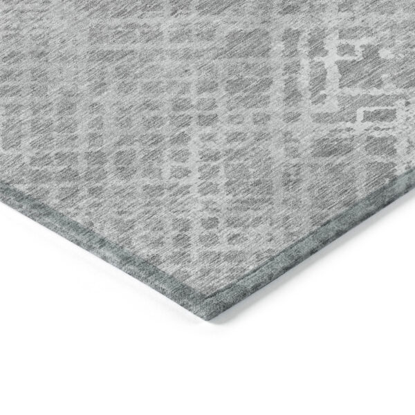 3' X 5' Gray And Silver Geometric Washable Indoor Outdoor Area Rug