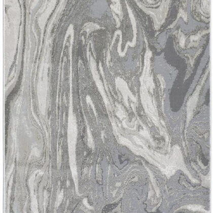 8' Gray Ivory and Silver Abstract Power Loom Distressed Runner Rug