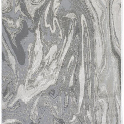 8' Gray Ivory and Silver Abstract Power Loom Distressed Runner Rug