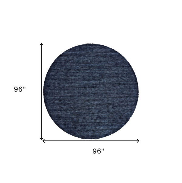8' Blue Round Wool Hand Woven Stain Resistant Area Rug