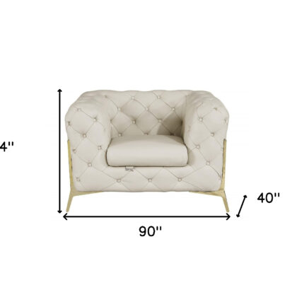 Three Piece Indoor Beige Italian Leather Six Person Seating Set