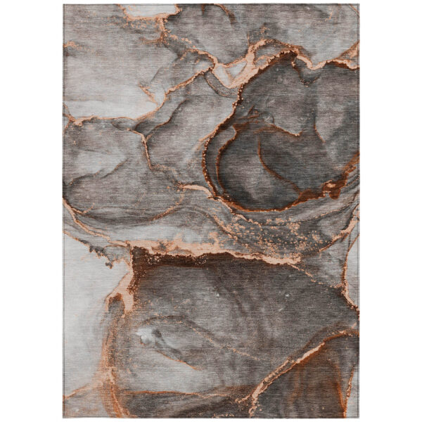 8' X 10' Peach Abstract Washable Non Skid Indoor Outdoor Area Rug