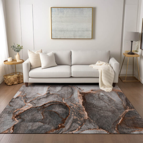 8' X 10' Peach Abstract Washable Non Skid Indoor Outdoor Area Rug