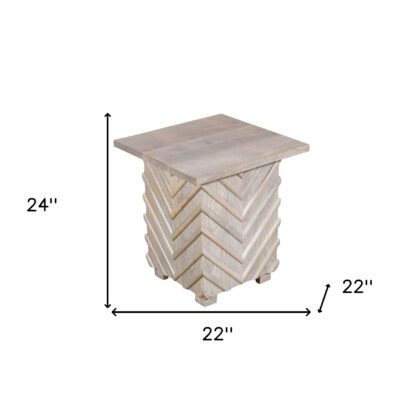 24" White Distressed Solid Wood Square End Table