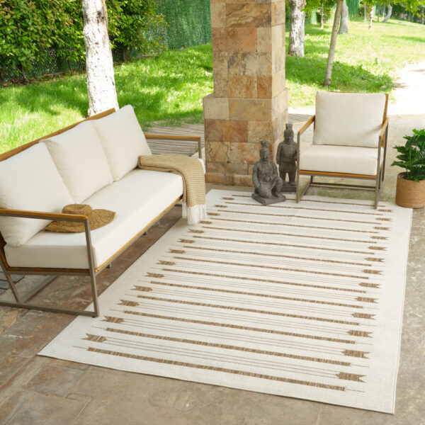 8' X 10' Beige and Brown Geometric Distressed Indoor Outdoor Area Rug