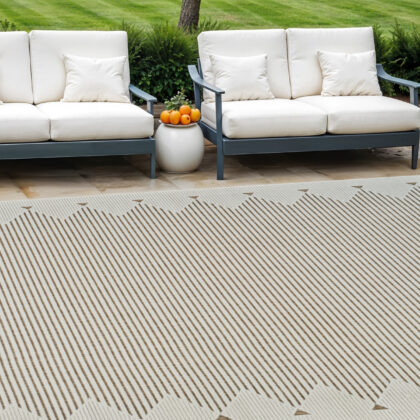 8' X 10' Beige and Brown Geometric Distressed Indoor Outdoor Area Rug