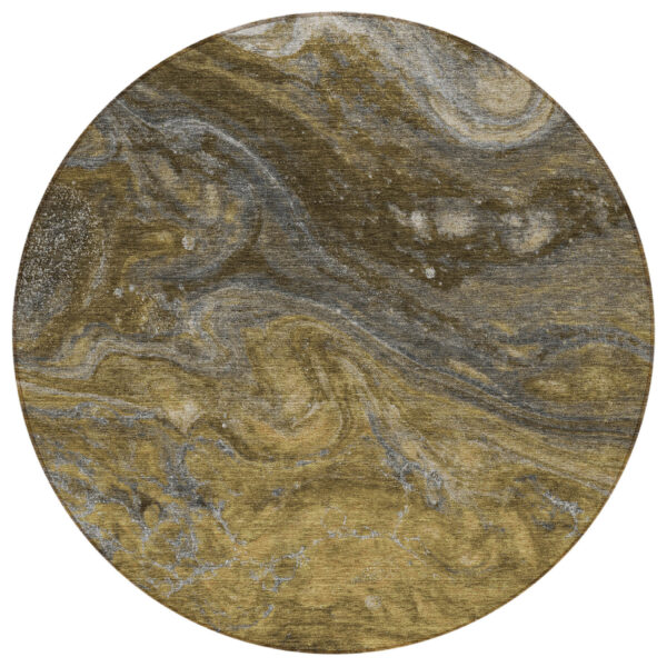 8' Brown Taupe And Chocolate Round Abstract Washable Indoor Outdoor Area Rug
