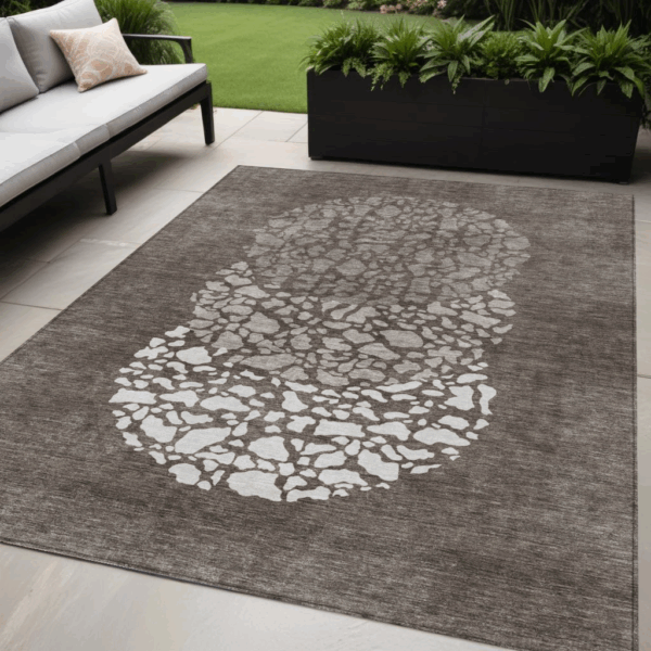 5' X 8' Taupe Brown And Ivory Abstract Washable Indoor Outdoor Area Rug