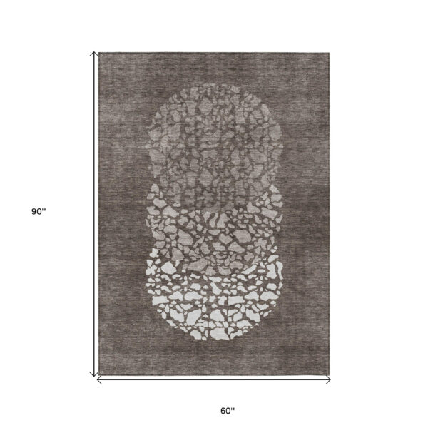 5' X 8' Taupe Brown And Ivory Abstract Washable Indoor Outdoor Area Rug