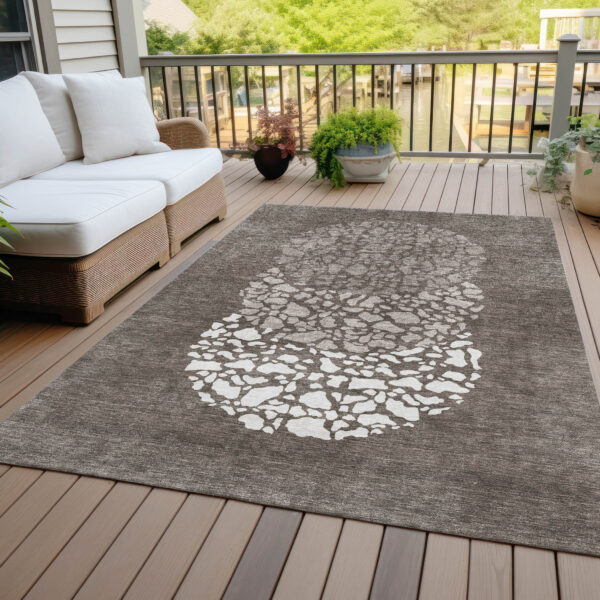 5' X 8' Taupe Brown And Ivory Abstract Washable Indoor Outdoor Area Rug