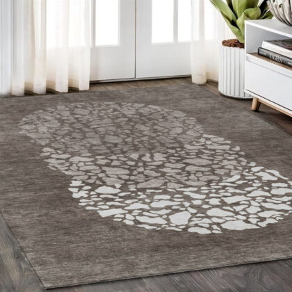 5' X 8' Taupe Brown And Ivory Abstract Washable Indoor Outdoor Area Rug