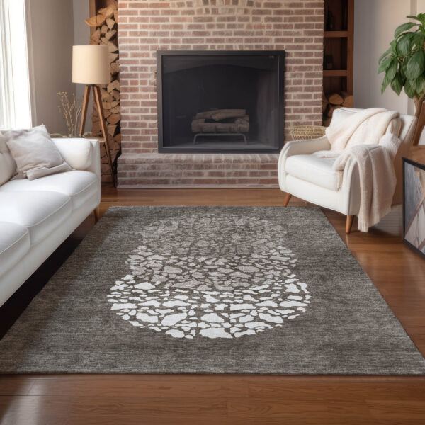 5' X 8' Taupe Brown And Ivory Abstract Washable Indoor Outdoor Area Rug