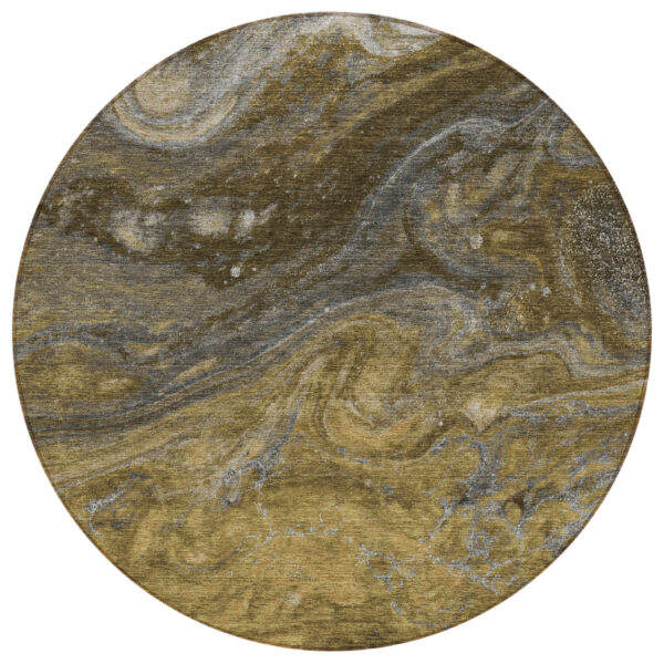 8' Brown Taupe And Chocolate Round Abstract Washable Indoor Outdoor Area Rug