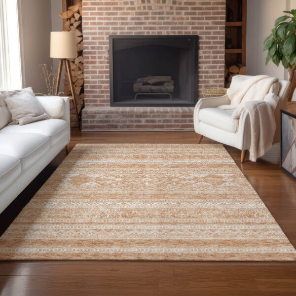 5' X 8' Copper And Ivory Southwestern Washable Indoor Outdoor Area Rug