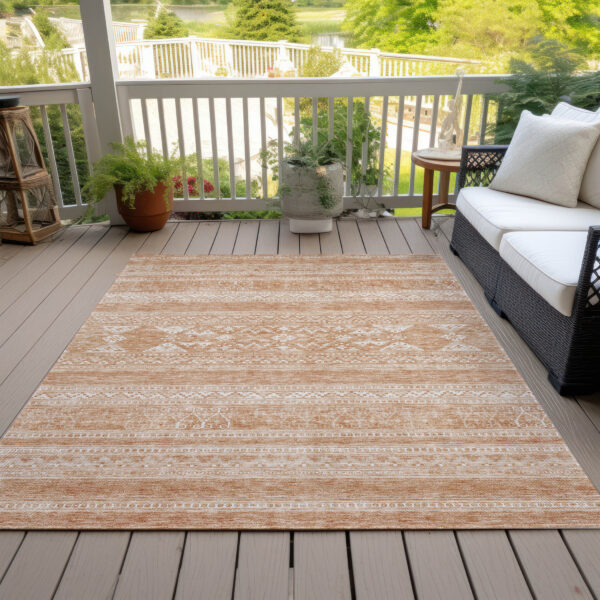 5' X 8' Copper And Ivory Southwestern Washable Indoor Outdoor Area Rug