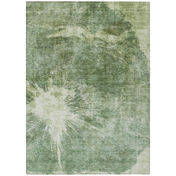 3' X 5' Fern Green And Artichoke Green Abstract Washable Indoor Outdoor Area Rug