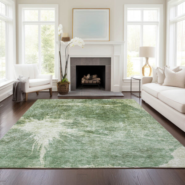 3' X 5' Fern Green And Artichoke Green Abstract Washable Indoor Outdoor Area Rug