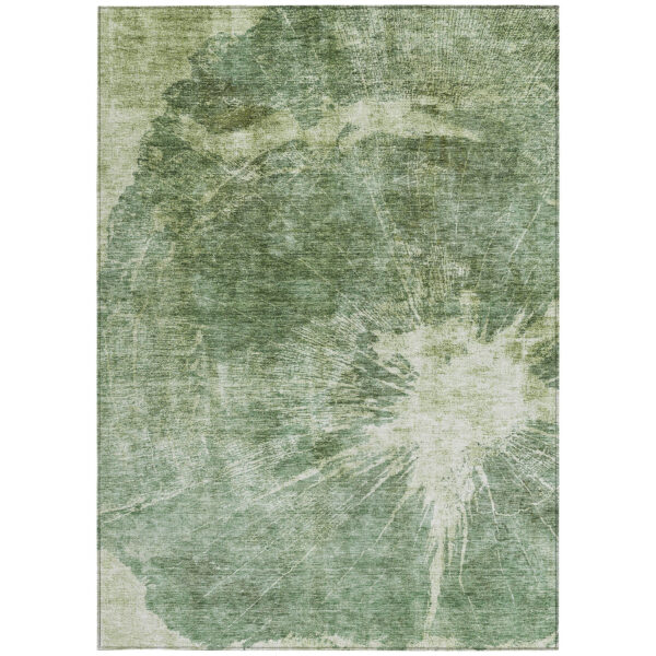 3' X 5' Fern Green And Artichoke Green Abstract Washable Indoor Outdoor Area Rug
