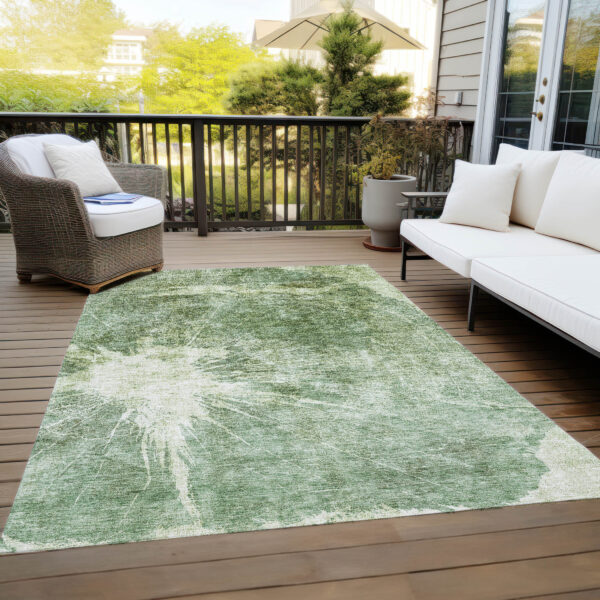 3' X 5' Fern Green And Artichoke Green Abstract Washable Indoor Outdoor Area Rug