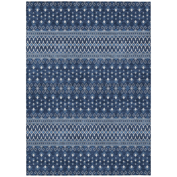 8' X 10' Navy Blue And Denim Blue Tribal Washable Indoor Outdoor Area Rug