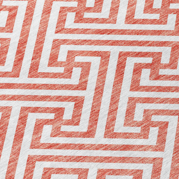 5' X 8' Salmon And Ivory Geometric Washable Indoor Outdoor Area Rug
