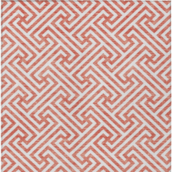 5' X 8' Salmon And Ivory Geometric Washable Indoor Outdoor Area Rug