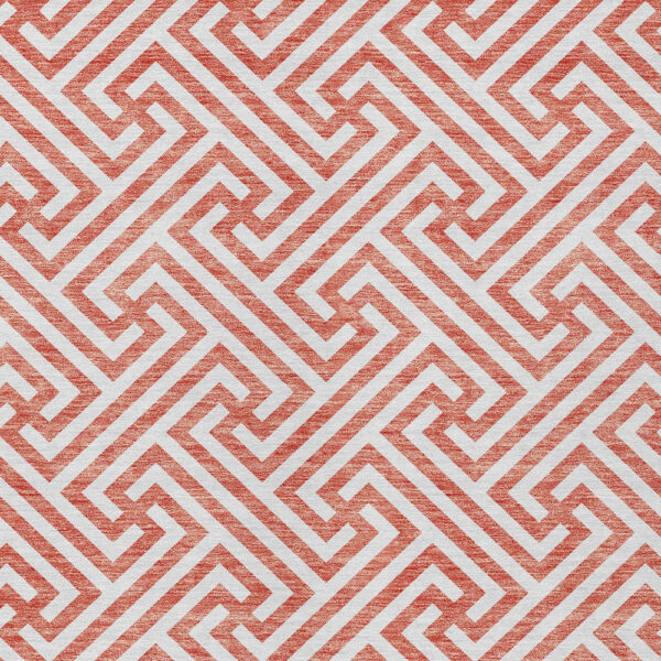5' X 8' Salmon And Ivory Geometric Washable Indoor Outdoor Area Rug