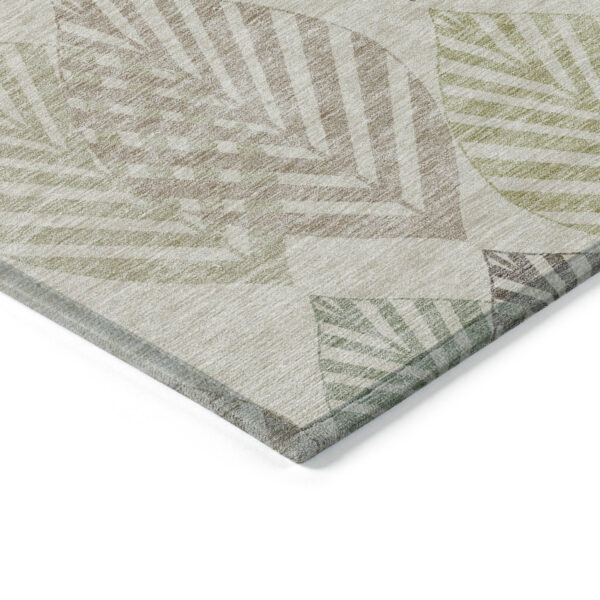 5' X 8' Beige Taupe And Artichoke Green Floral Washable Indoor Outdoor Area Rug