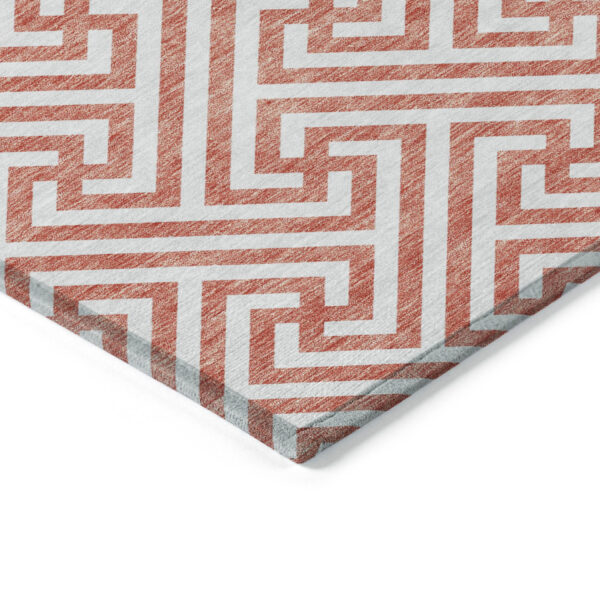 5' X 8' Salmon And Ivory Geometric Washable Indoor Outdoor Area Rug